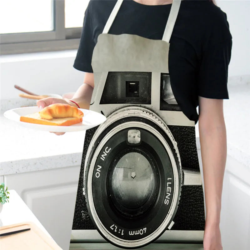 Retro Camera Pattern Kitchen Aprons Woman Girl Cotton