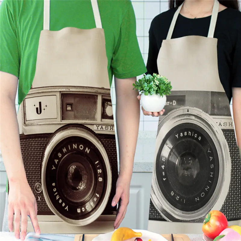 Retro Camera Pattern Kitchen Aprons Woman Girl Cotton