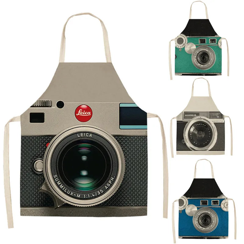 Retro Camera Pattern Kitchen Aprons Woman Girl Cotton