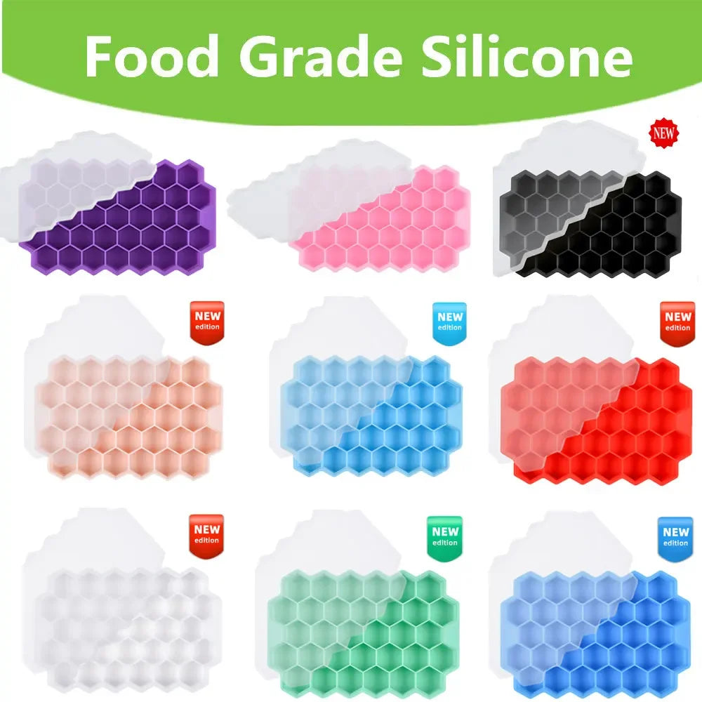 SILIKOLOVE Creative Honeycomb Ice Cube Tray Reusable Silicone Ice Mold Ice cube Maker BPA Free Ice Mould with Removable Lids