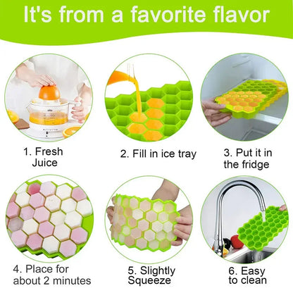SILIKOLOVE Creative Honeycomb Ice Cube Tray Reusable Silicone Ice Mold Ice cube Maker BPA Free Ice Mould with Removable Lids